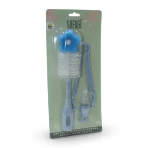 Safari Baby Bottle & Nipple Cleaning Brush with Tongs – Blue
