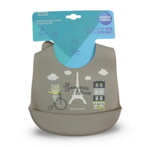 Canpol Babies Silicone Bib with Pocket - Grey with Bonjour Paris Print