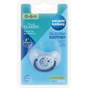 Canpol Babies Silicone Round Soother – Blue with Moon & Stars Design (0–6 Months)
