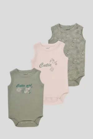 Junior Baby Sleeveless Bodysuit Pack of 3