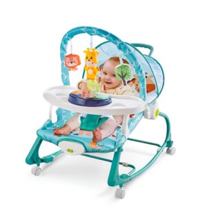 4 in 1 baby rocker with dining chair-كرسي هزاز للأطفال 4 * 1 مع كرسي طعام ، وعجلات وموسيقى