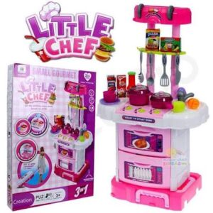 3 in 1 Little Chef Kids Kitchen Play Set with Light & Sound Cooking Kitchen Set Play