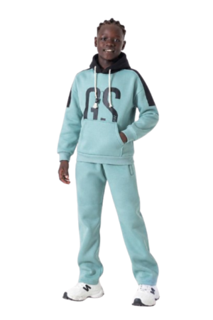 Boys' 2-Piece Tracksuit – Mint Green Graphic Hoodie & Jogger Pants