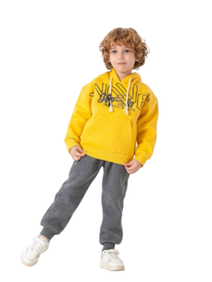 Kids Casual Tracksuit - Yellow Pullover Hoodie and Sweatpants